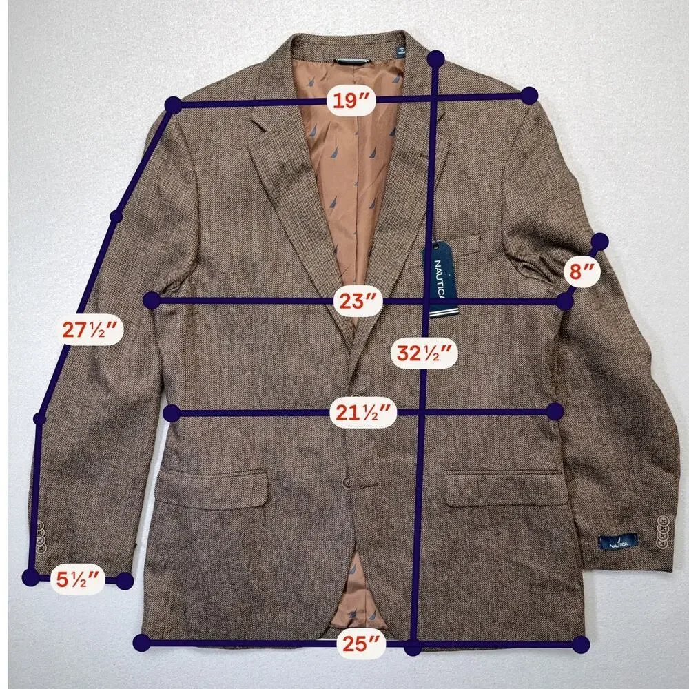 Nautica Men's Modern-Fit Solid Herringbone Tweed Sport Coat Brown 44L $295